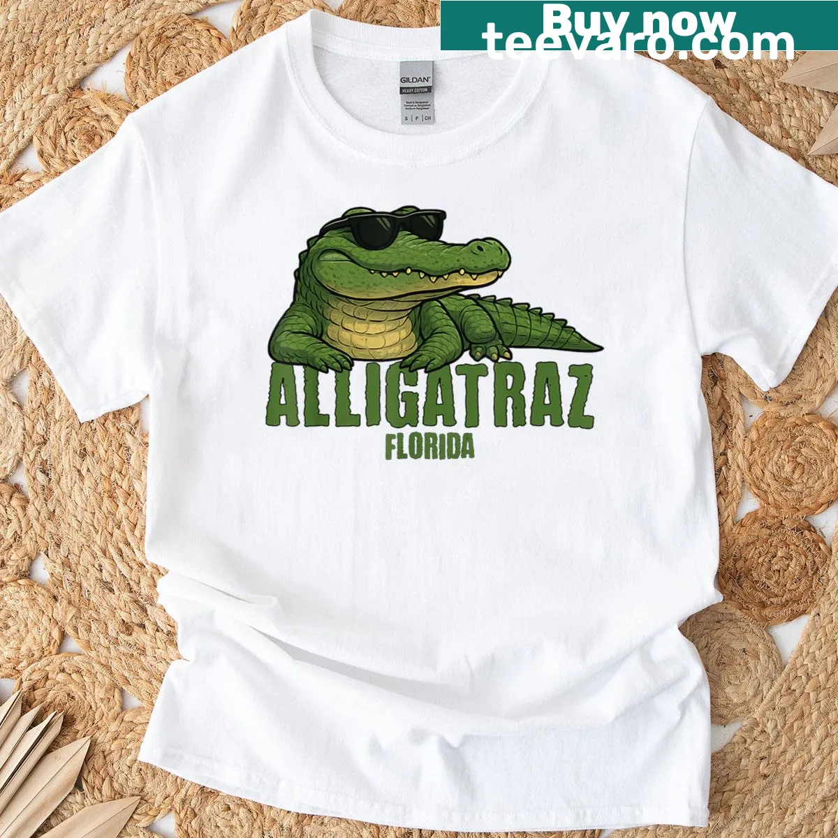 Cartoon alligator graphic with funny text on a T-shirt — on a men's t-shirt