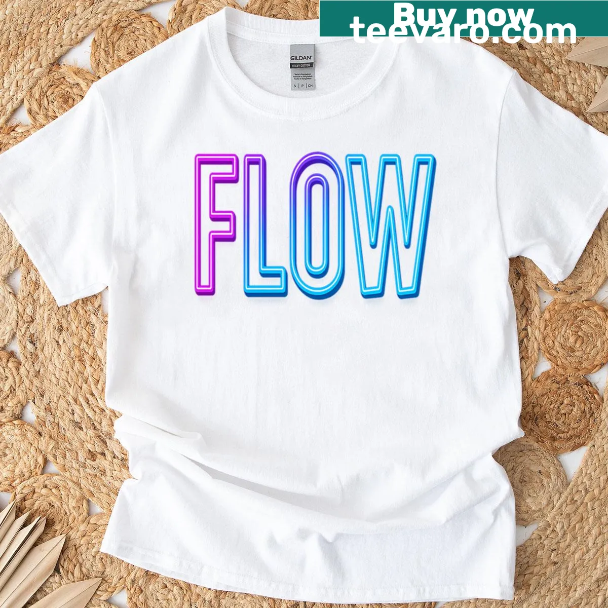 Neon gradient T-shirt featuring a flowing design of vibrant colors — on a men's t-shirt