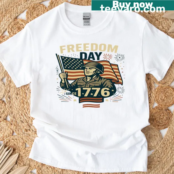 Patriotic T-shirt with soldier and USA flag design