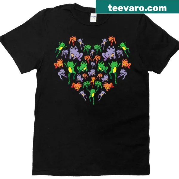 Cute frog graphic with heart design on t-shirt for women and girls
