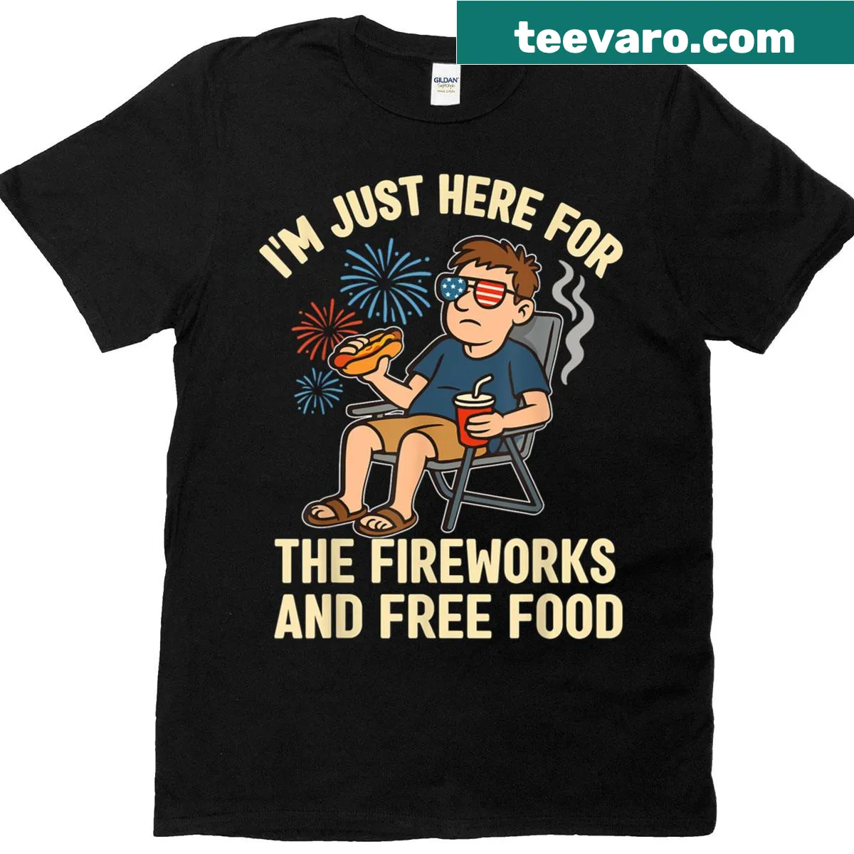 Funny 4th of July t-shirt with text about fireworks — on a men's t-shirt
