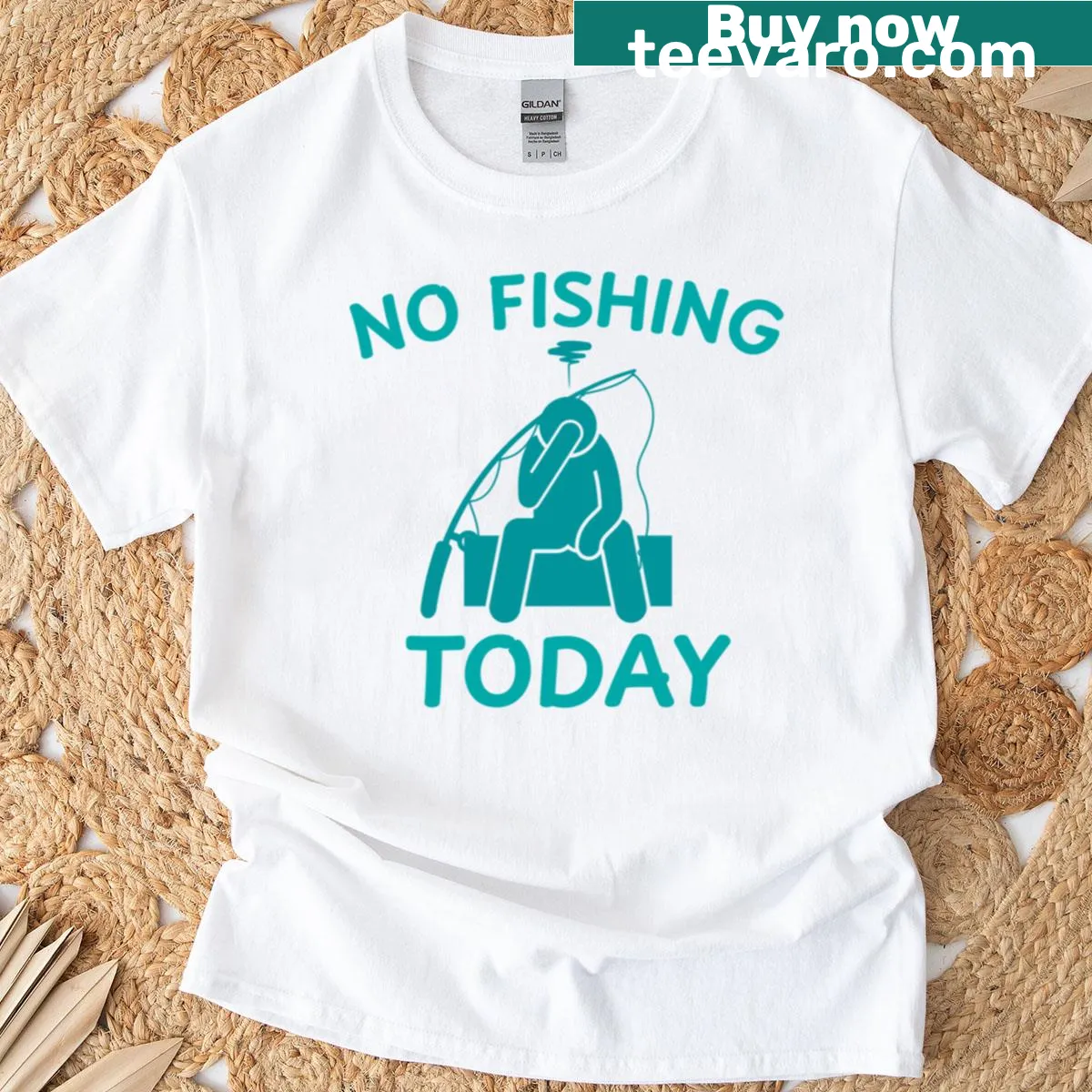 Funny T-shirt for fishermen stating 'No Fishing Today' with graphic — on a men's t-shirt