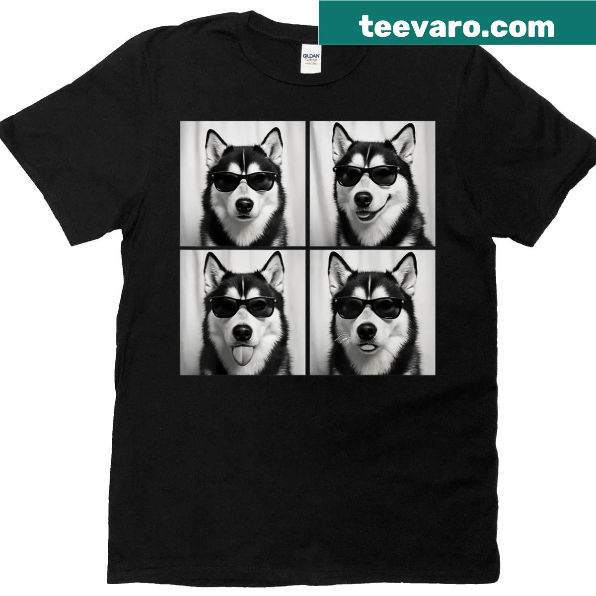 Cute Siberian Husky T-shirt with dog photo booth design — on a men's t-shirt