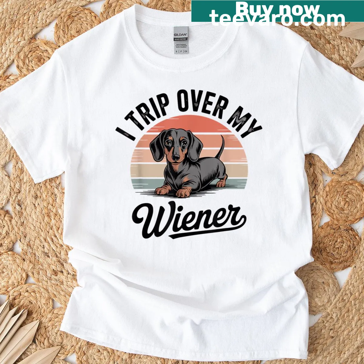 Cartoon wiener dog design on a humorous dachshund t-shirt — on a men's t-shirt
