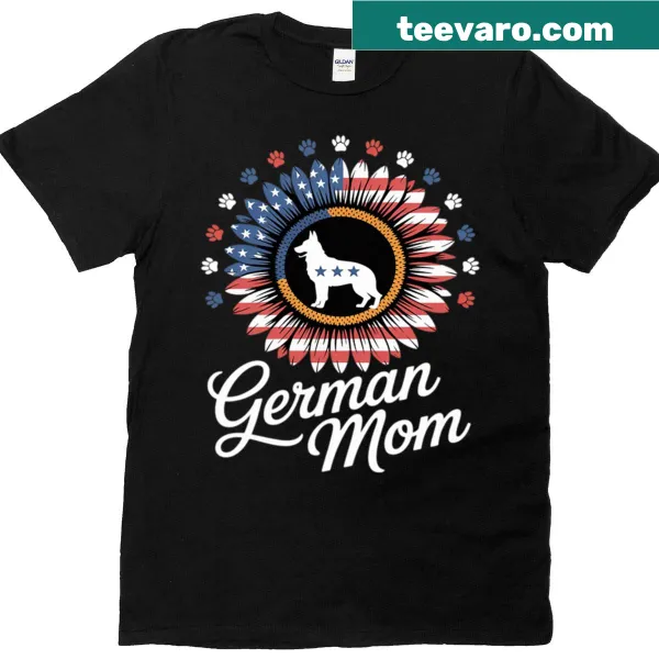 Patriotic T-shirt for German Shepherd moms with sunflower design