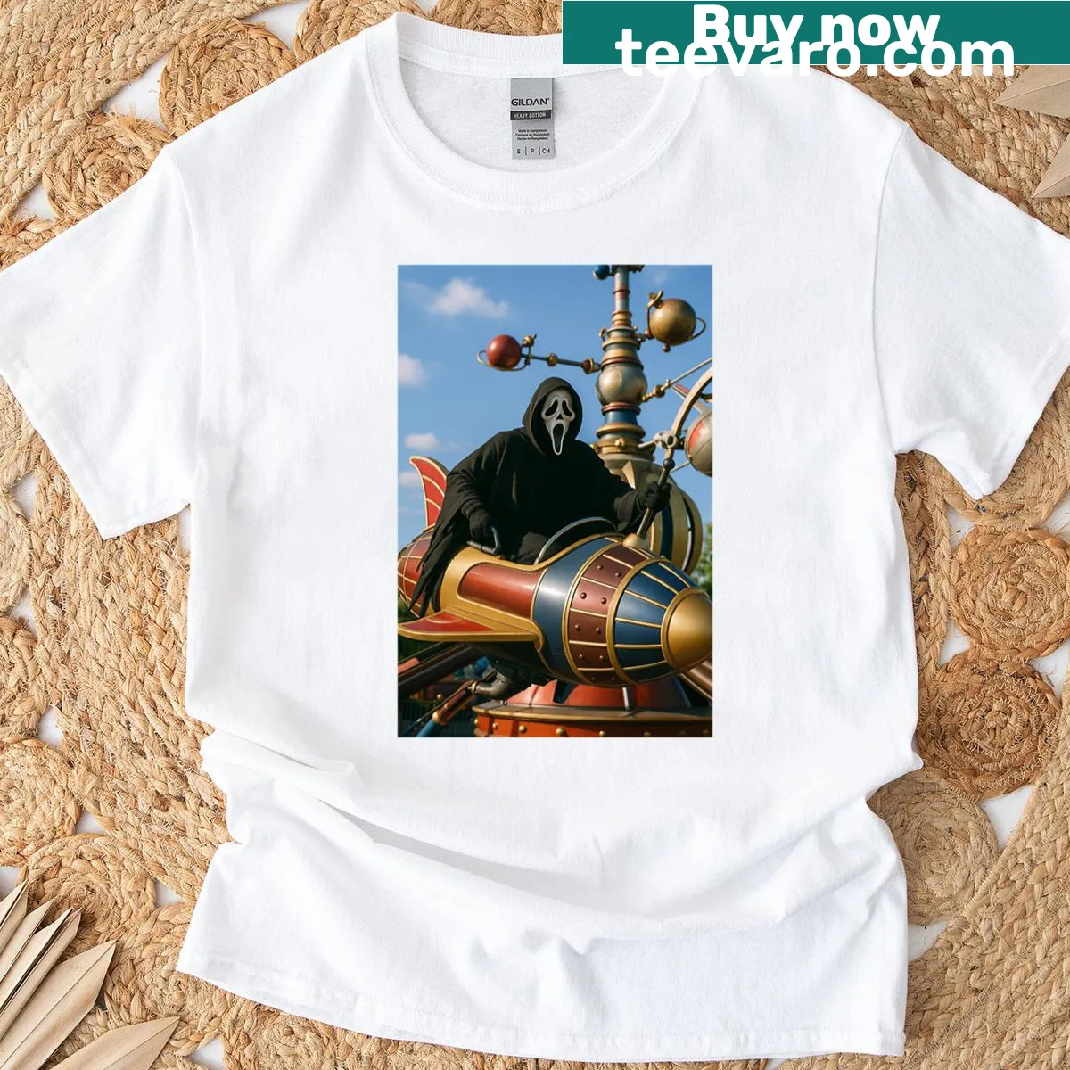 Ghostface graphic on an Astros-themed t-shirt — on a men's t-shirt