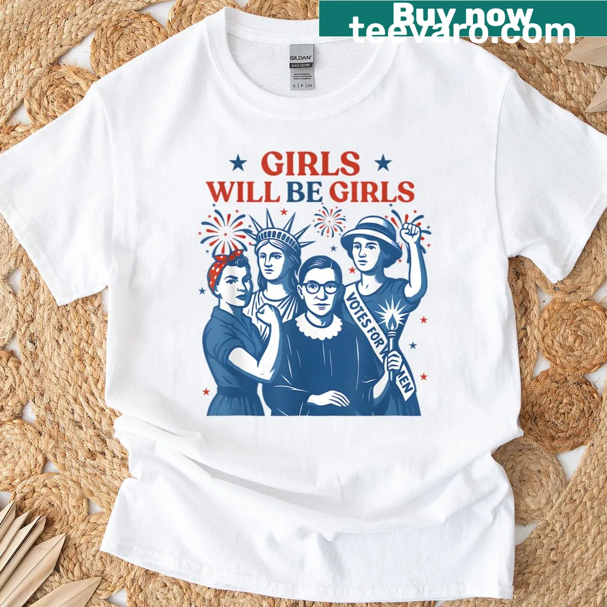 Patriotic feminist text on a women's Fourth of July T-shirt — on a men's t-shirt