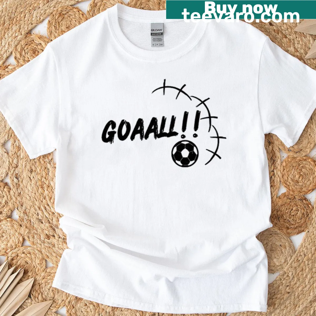 Funny Goaall football celebration t-shirt — on a men's t-shirt
