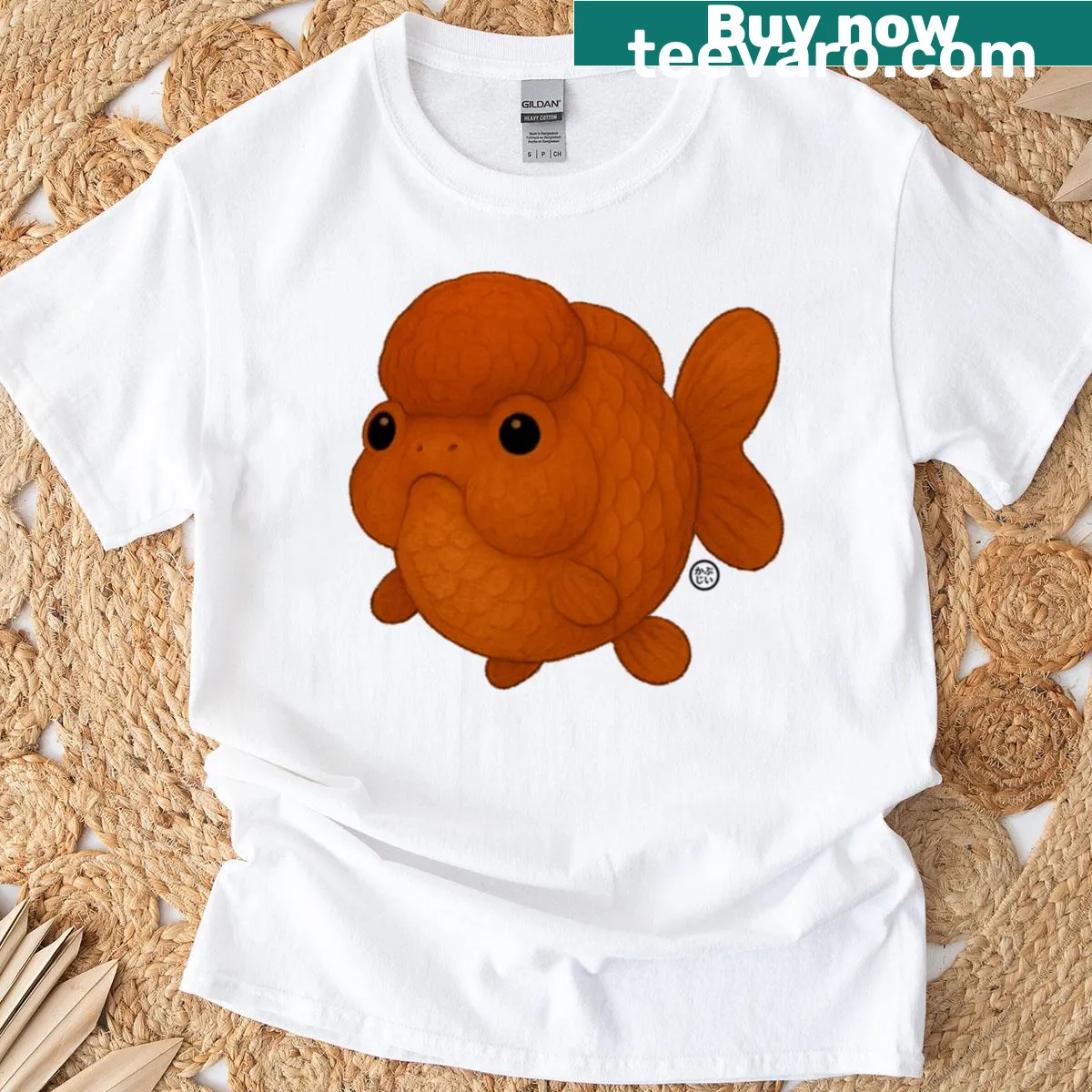 Retro art of an Orange Oranda goldfish on a t-shirt — on a men's t-shirt