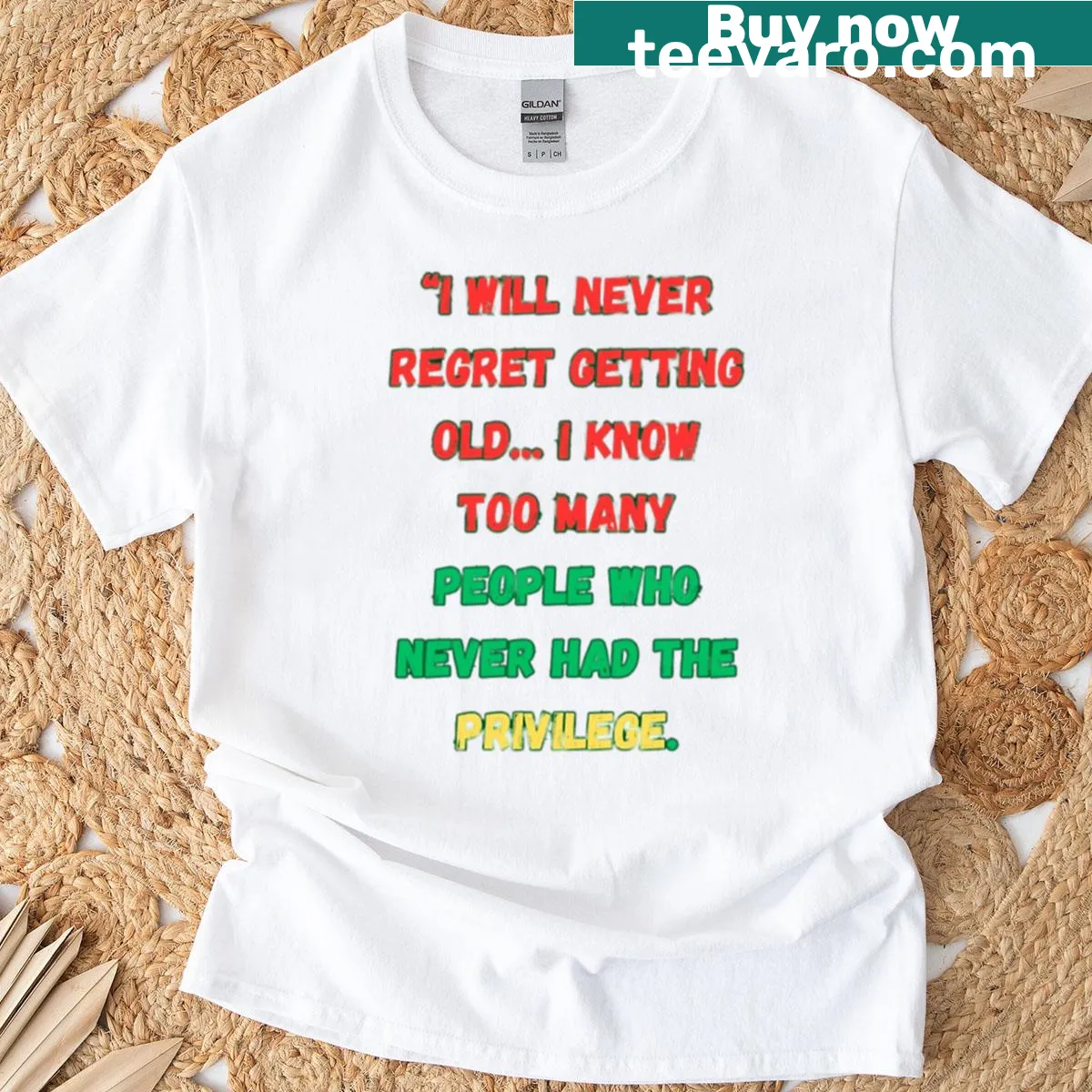 Typography t-shirt expressing gratitude for growing older — on a men's t-shirt
