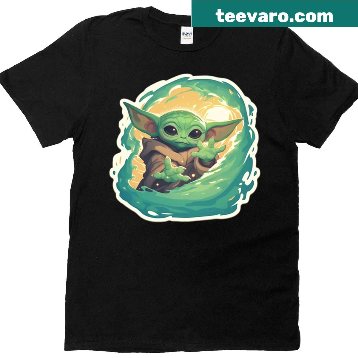 Cartoon Grogu graphic with the text about being a Jedi on a t-shirt — on a men's t-shirt