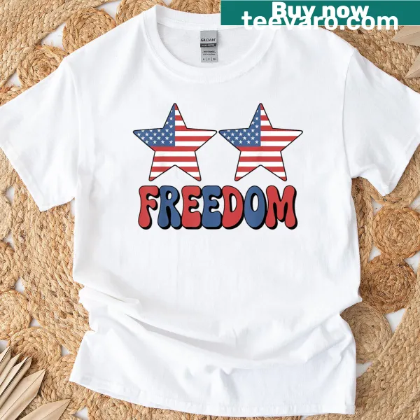 Typography design for a groovy Fourth of July couples t-shirt