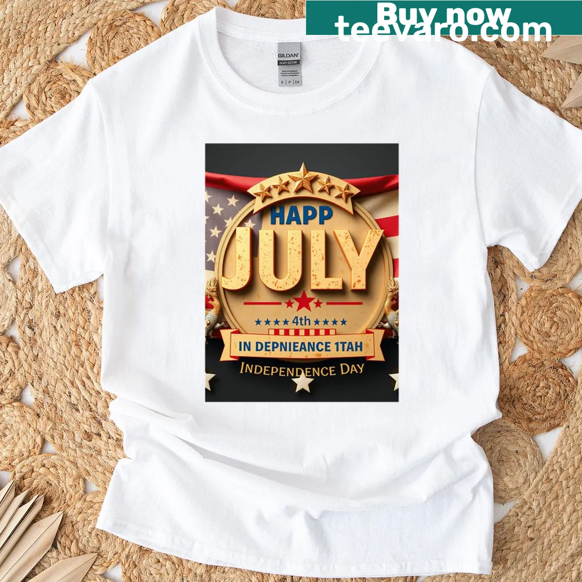 Festive graphic for Happy Fourth of July on T-shirt — on a men's t-shirt