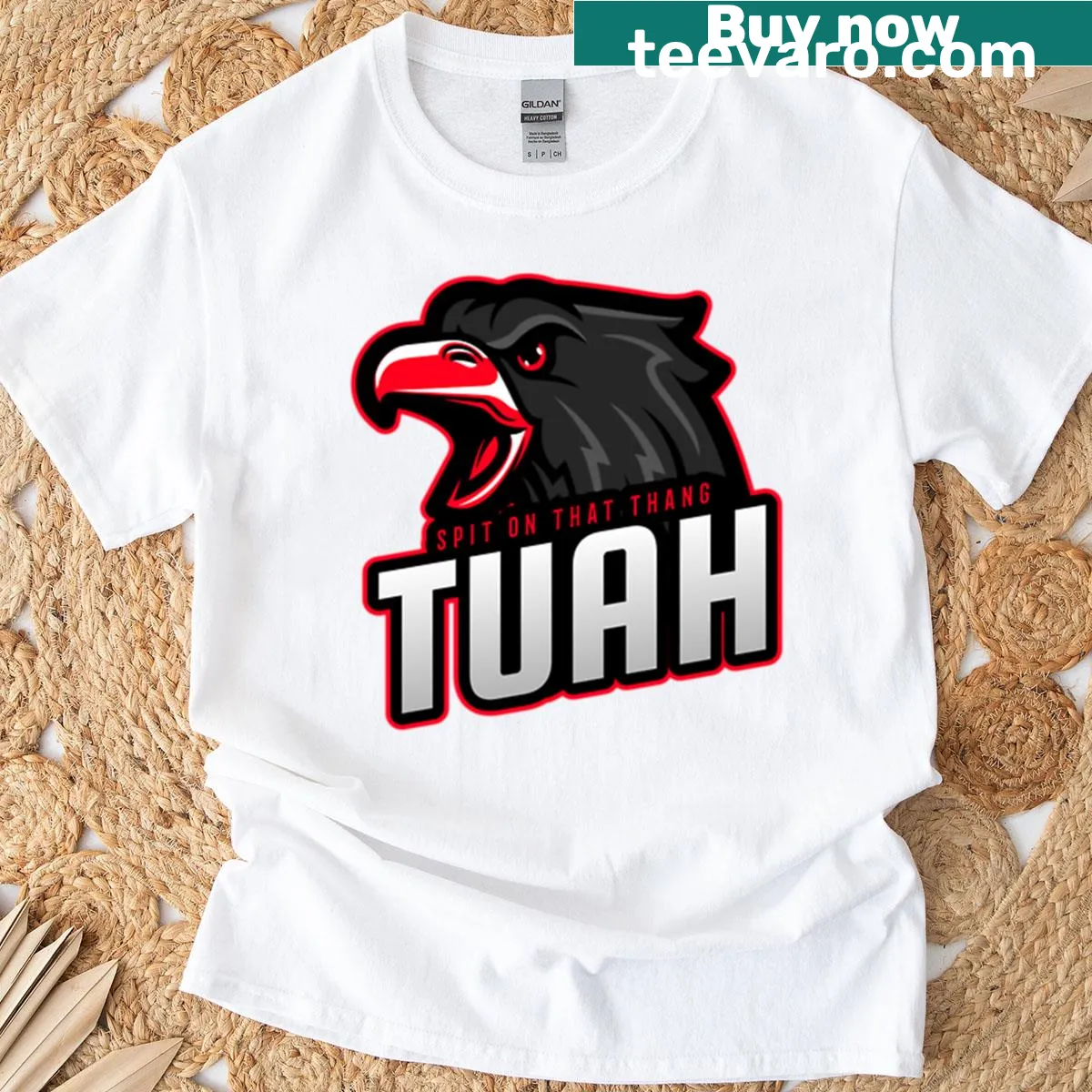 Illustration of a Hawk Tuah on a T-shirt — on a men's t-shirt