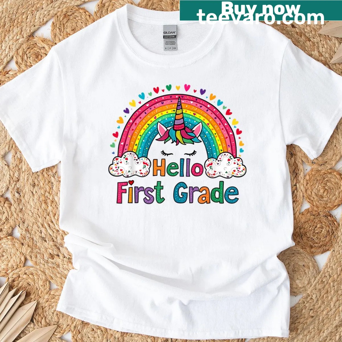 Cute unicorn and rainbow graphic on a T-shirt — on a men's t-shirt