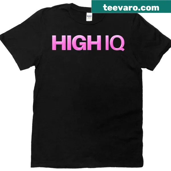 T-shirt featuring 'High IQ' in playful pink typography