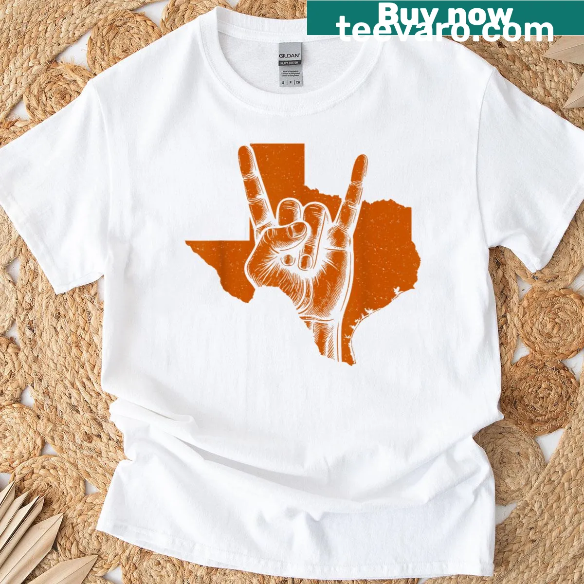 Texas map with horn hand emblem on a T-shirt — on a men's t-shirt