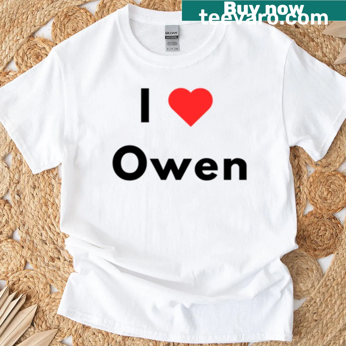 Hand-lettered t-shirt design saying 'I Heart Owen' — on a men's t-shirt