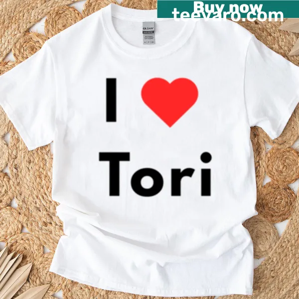 T-shirt displaying 'I Heart Tori' in charming lettering and a heart