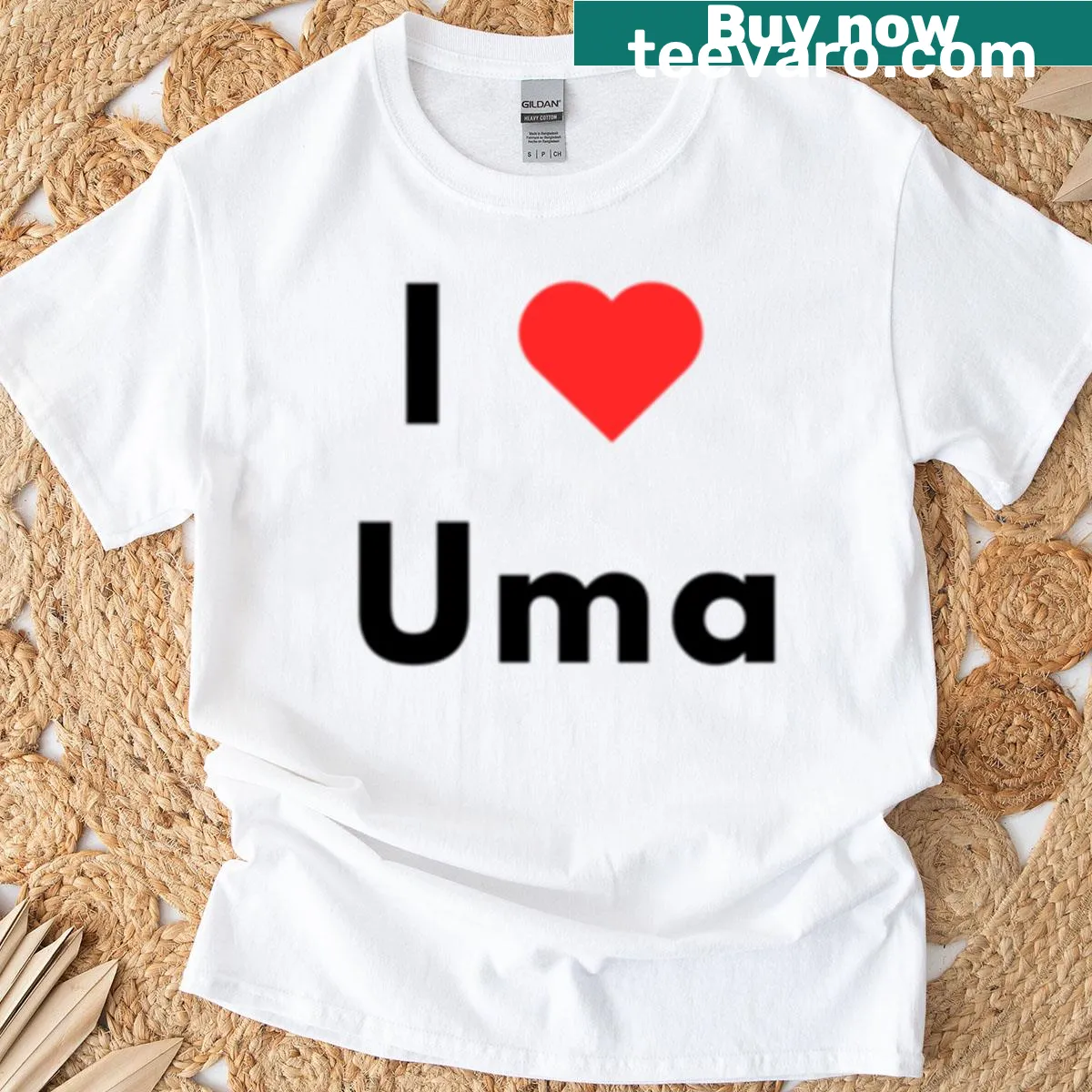 T-shirt featuring 'I Heart Uma' in elegant lettering with heart design — on a men's t-shirt