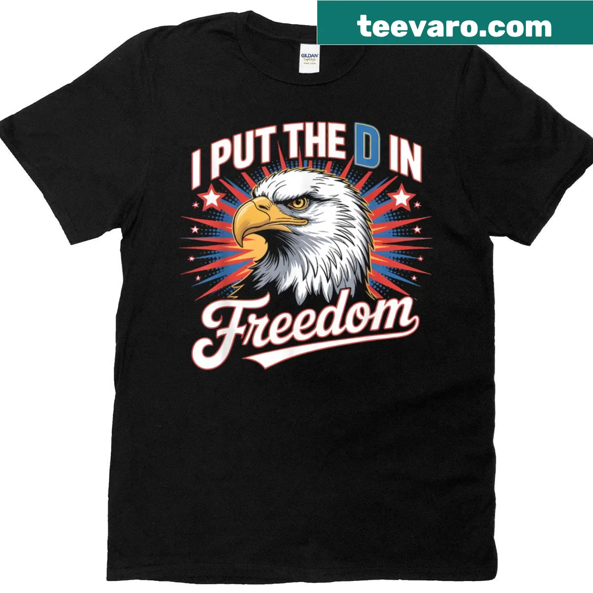 Funny illustration t-shirt with the phrase 'I Put The D In Freedom' — on a men's t-shirt