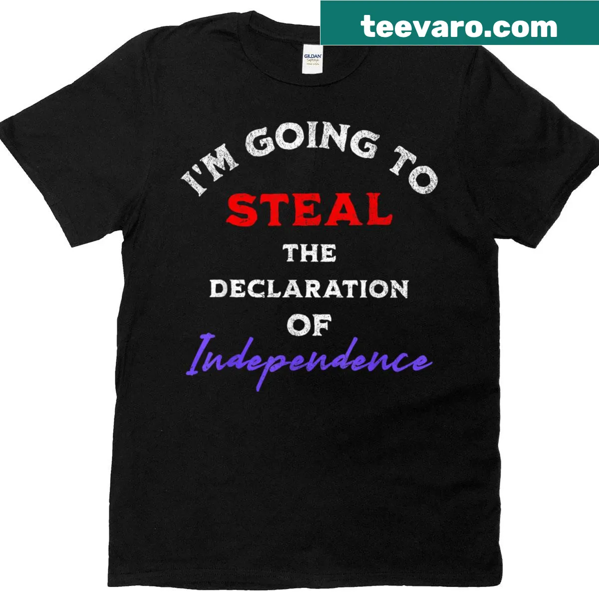 Funny T-shirt featuring playful Declaration of Independence theme — on a men's t-shirt