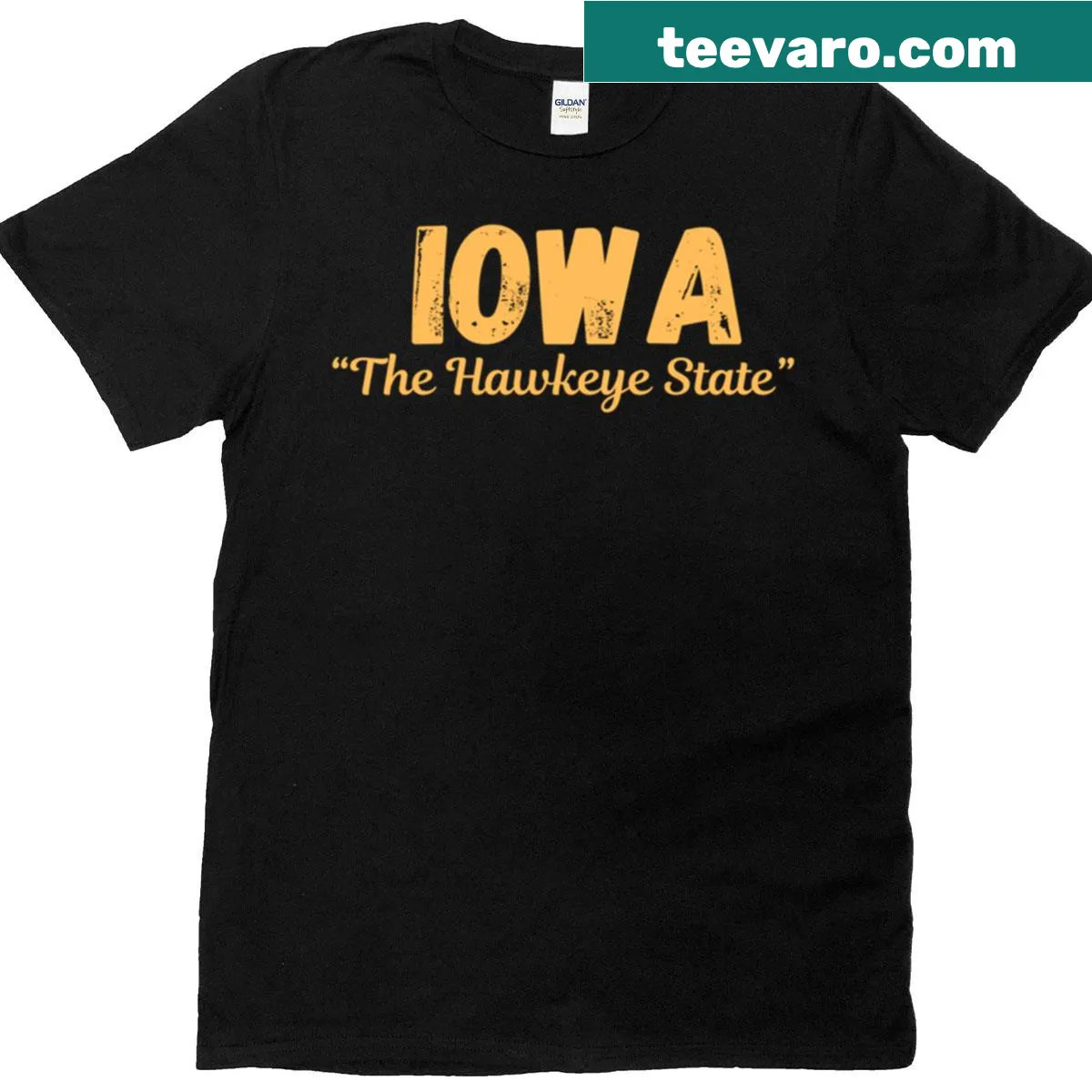 Iowa The Hawkeye State T-shirt with bold typography — on a men's t-shirt