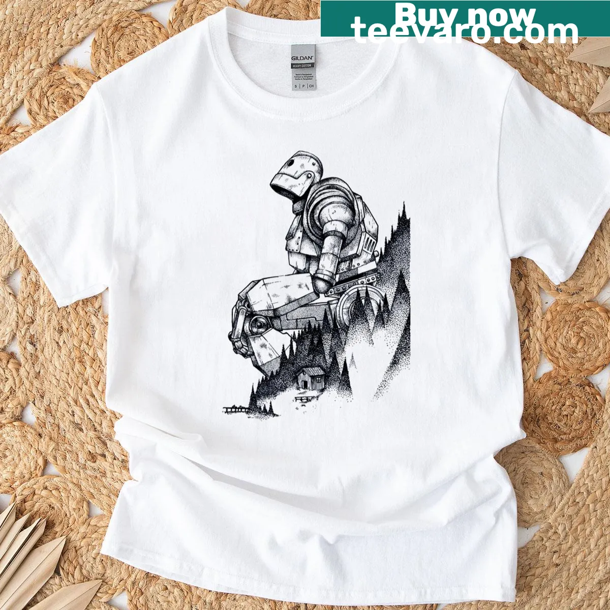 T-shirt featuring illustration of the Iron Giant — on a men's t-shirt