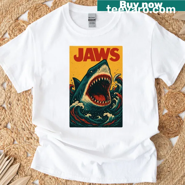 Jaws poster graphic on t-shirt