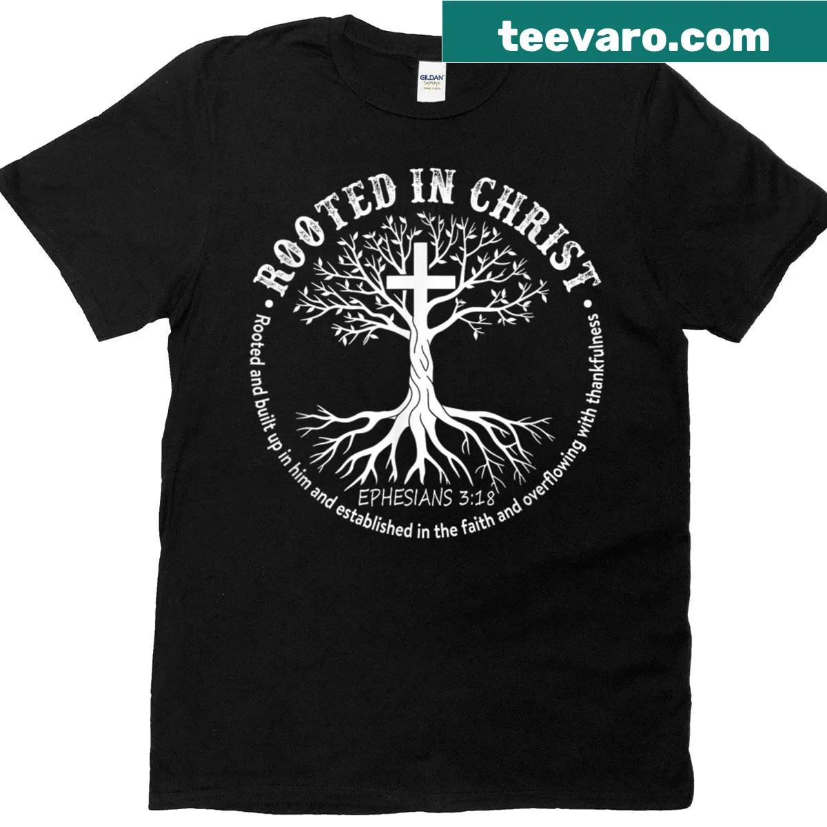 Christian T-shirt with a cross and inspirational text — on a men's t-shirt