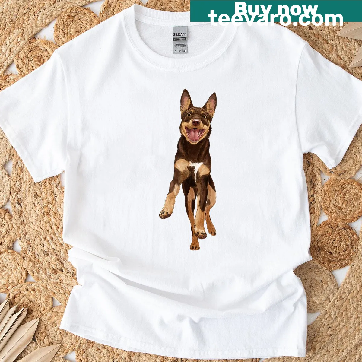 Illustration of a jumping Australian Kelpie on t-shirt — on a men's t-shirt