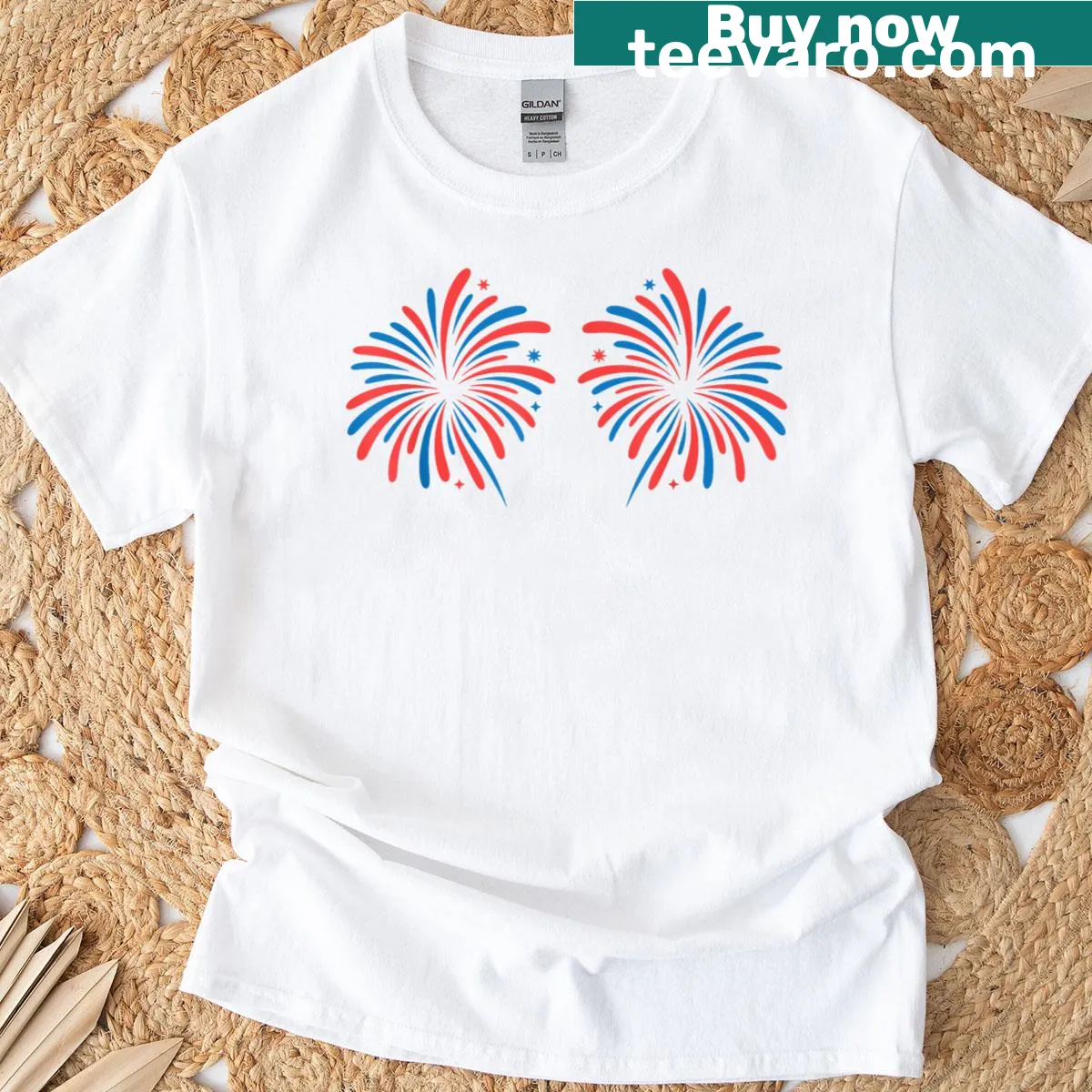 Funny couple t-shirt with Just Here For The Fireworks text — on a men's t-shirt
