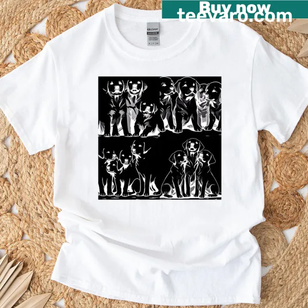 Playful illustration of an energetic Labrador on a fun T-shirt.