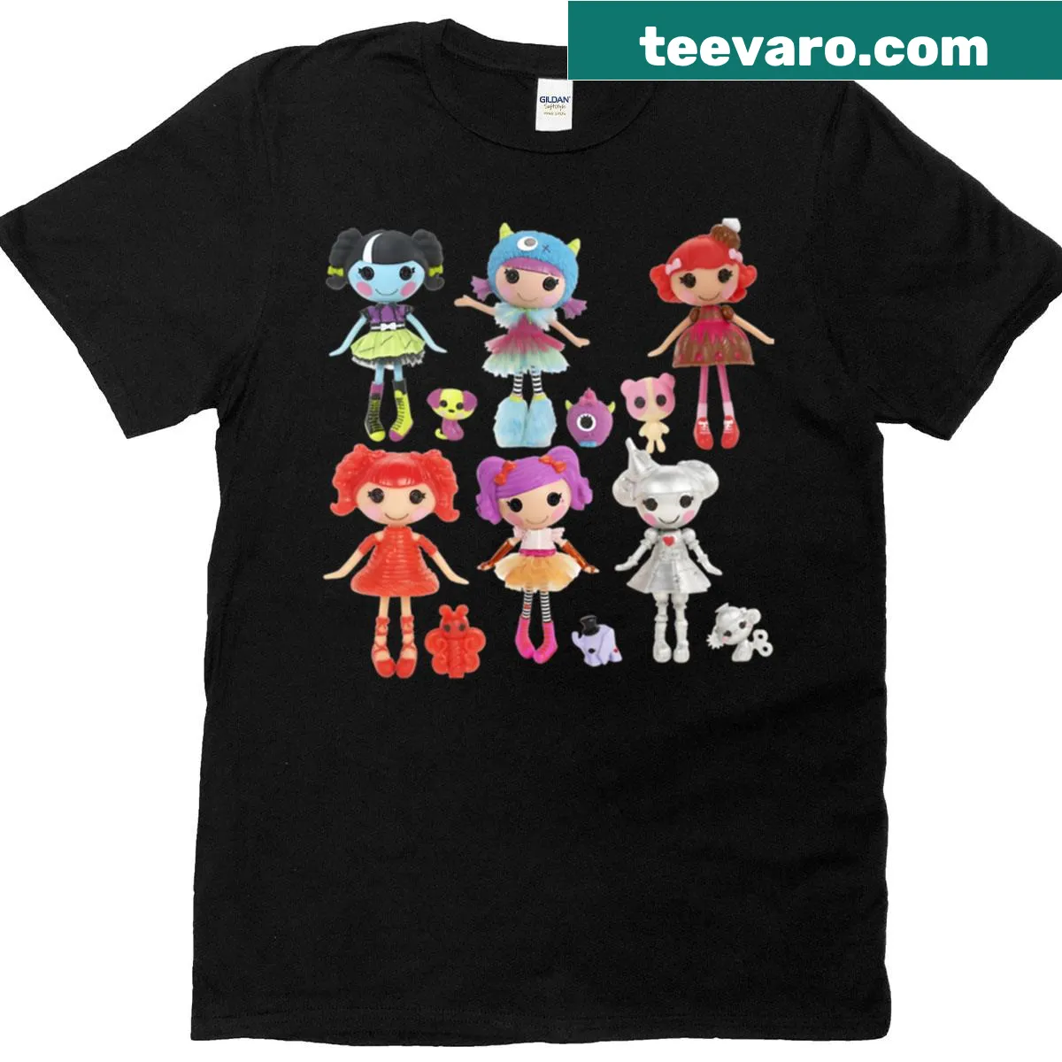Playful cartoon design featuring Lalaloopsy characters — on a men's t-shirt