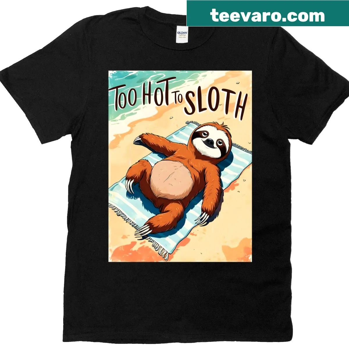 Vintage sloth T-shirt with humorous design under a palm tree — on a men's t-shirt