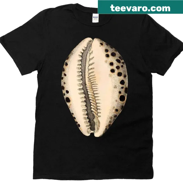 Nature-themed T-shirt with leopard print and cowry shell designs