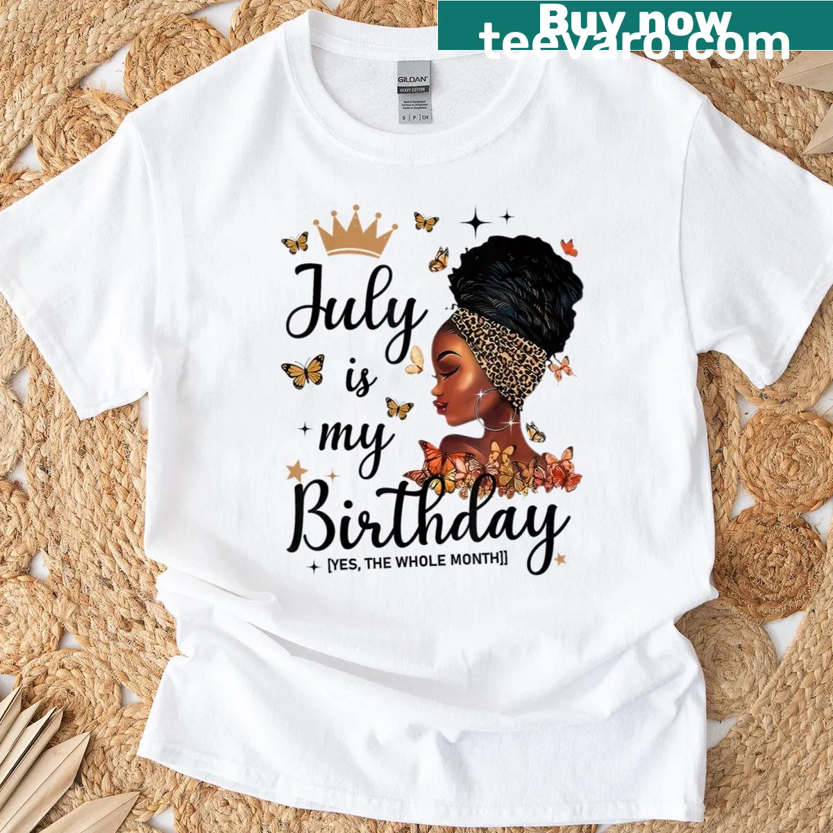 Leopard July Is My Birthday T-shirt with bold text — on a men's t-shirt