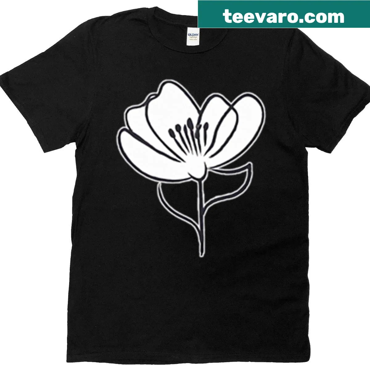 Minimalist T-shirt featuring a beautiful line art flower design. — on a men's t-shirt