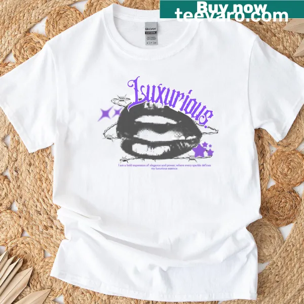 Stylized lips graphic on Luxurious Lips T-shirt