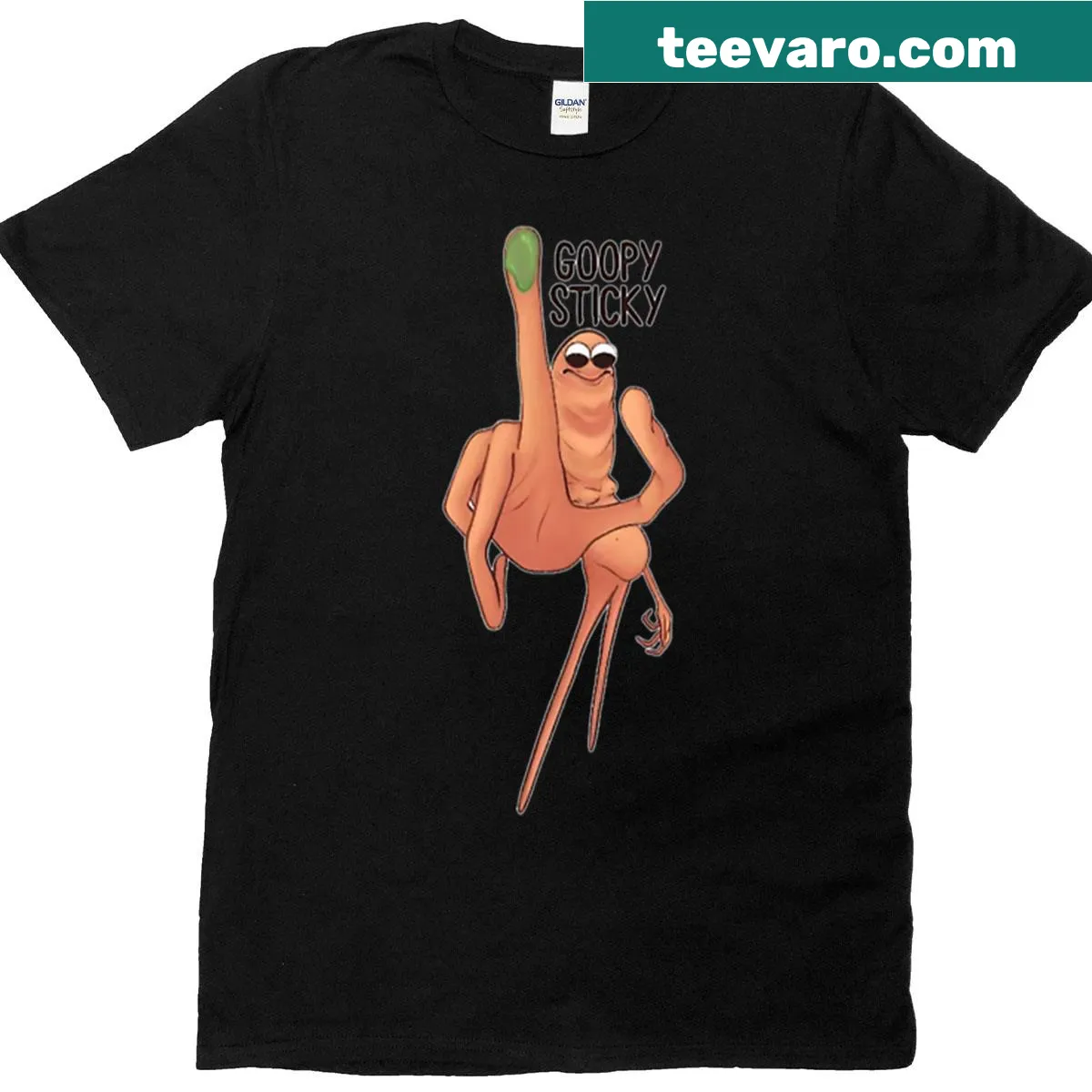 Cartoon worm graphic from VRChat on a T-shirt — on a men's t-shirt