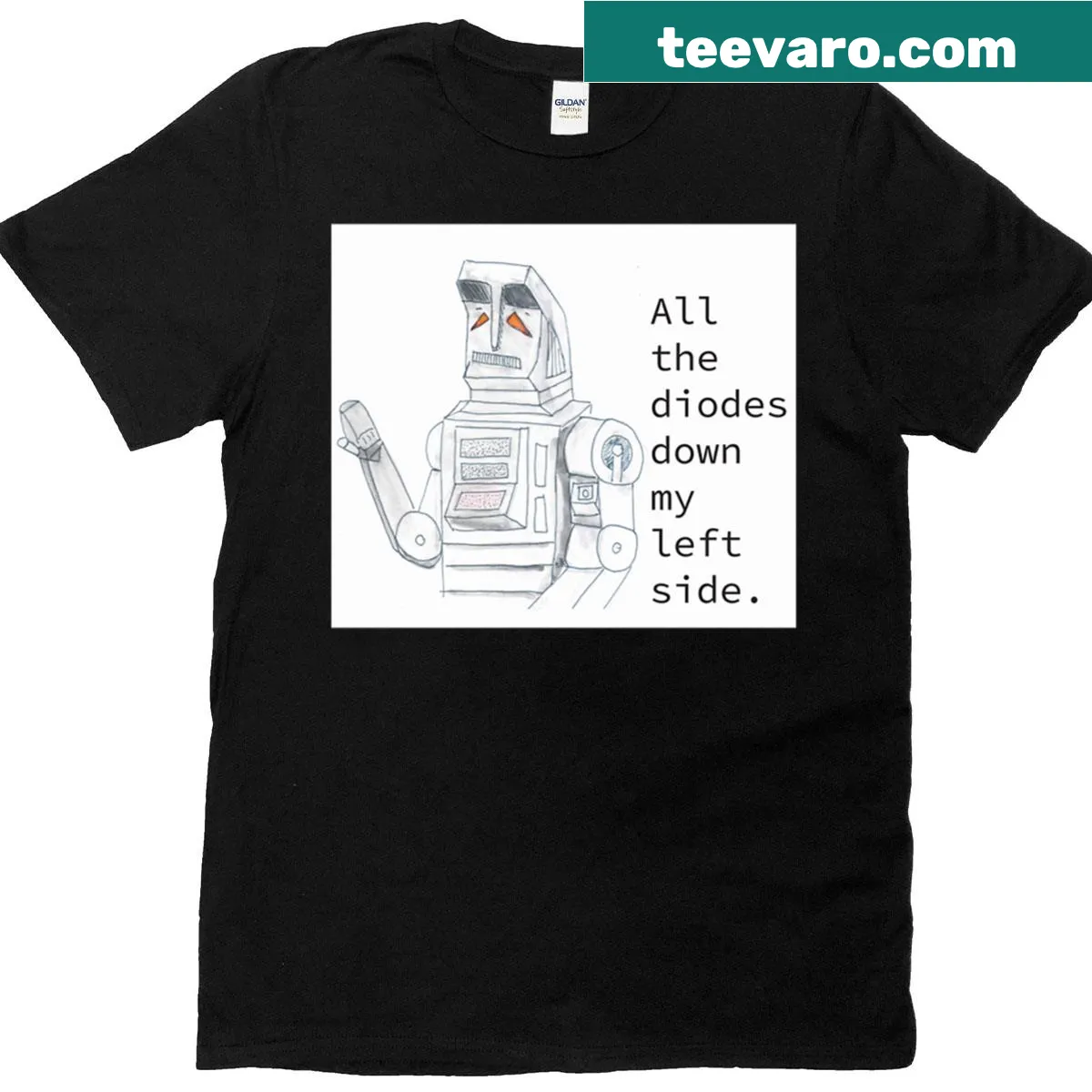 T-shirt featuring Marvin the Android character design — on a men's t-shirt
