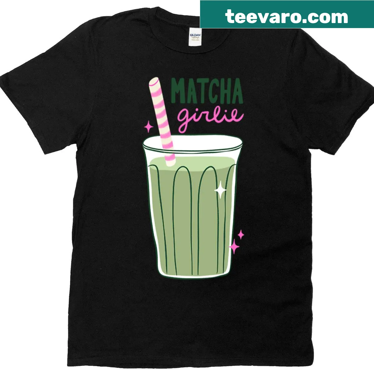 Whimsical matcha-themed T-shirt with playful illustrations — on a men's t-shirt