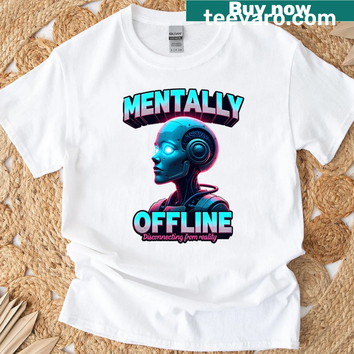 Cyberpunk robot illustration t-shirt with a modern aesthetic — on a men's t-shirt