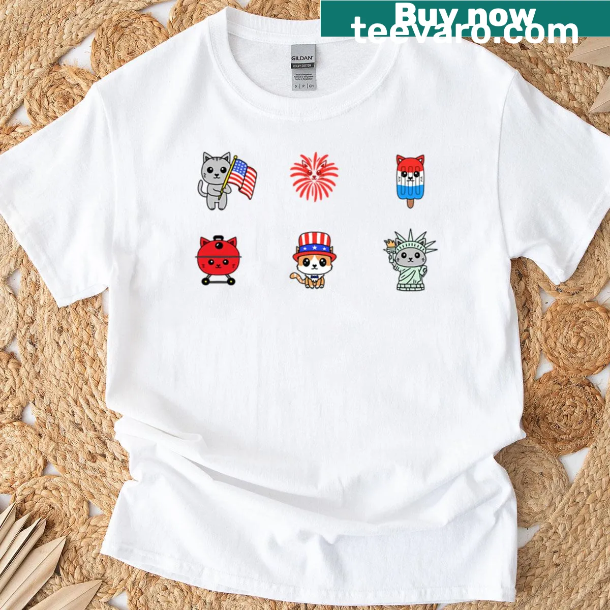 Cat-themed t-shirt celebrating Independence Day with humor — on a men's t-shirt