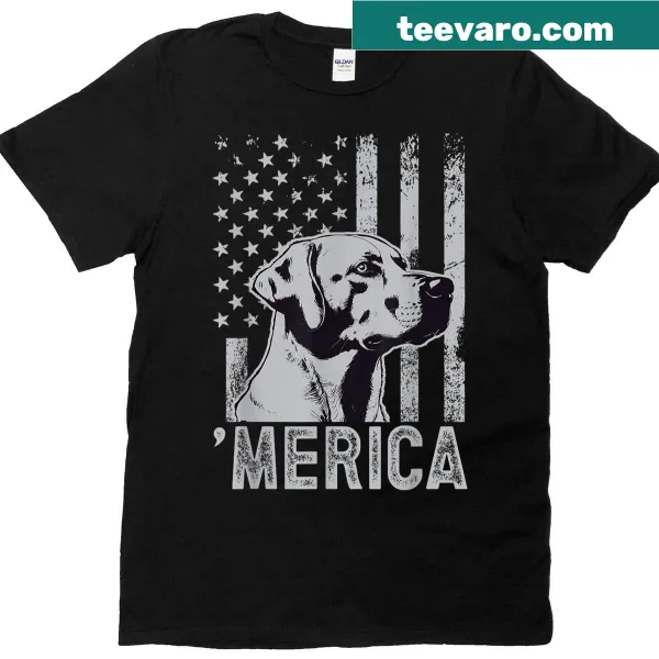 Vintage-style patriotic t-shirt with dog and American flag