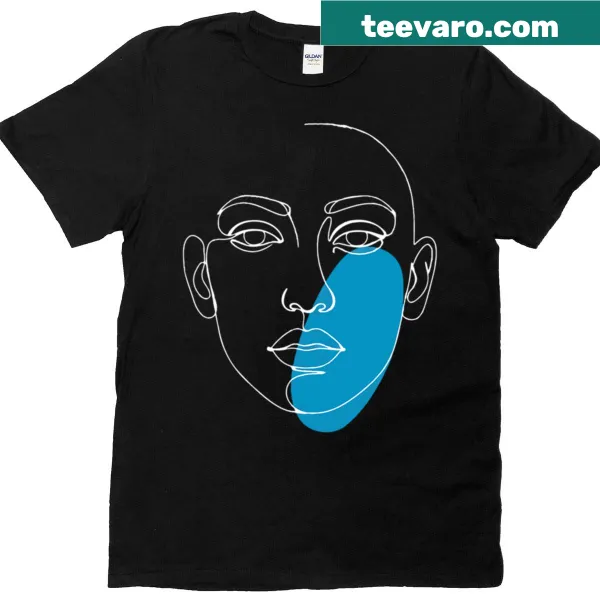Minimalist T-shirt with a continuous line drawing of a face