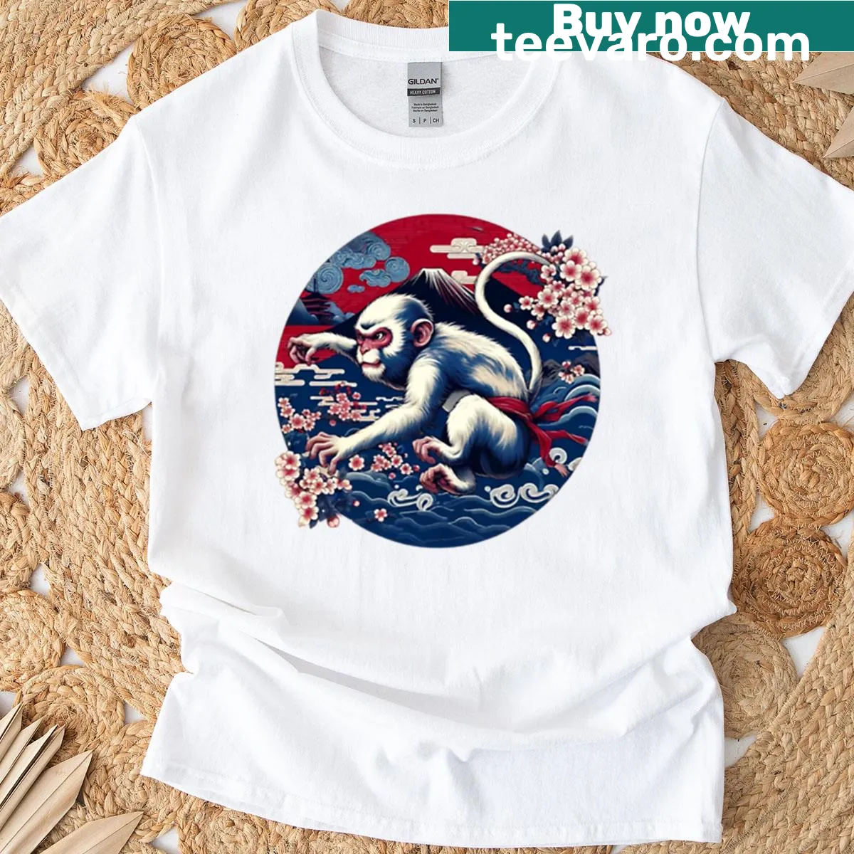 T-shirt featuring an energetic cartoon monkey graphic. — on a men's t-shirt