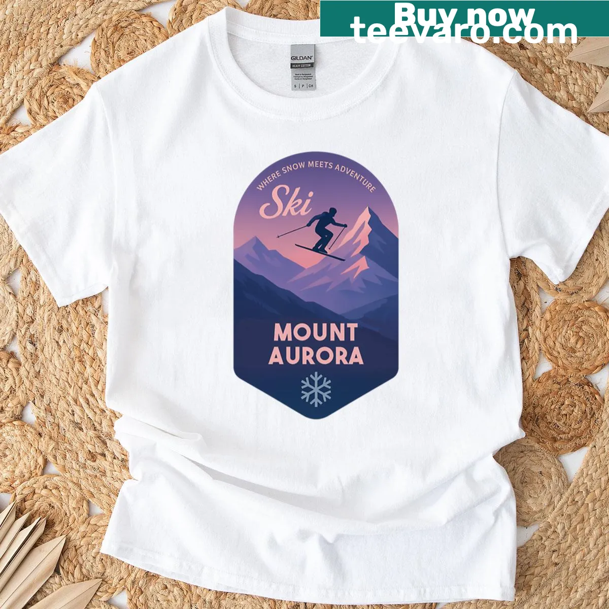 Mount Aurora Alaska Ski Resort t-shirt with scenic graphic — on a men's t-shirt