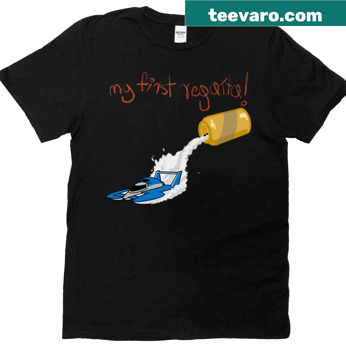 Illustrated hydroplane graphic commemorating the regatta on t-shirt. — on a men's t-shirt