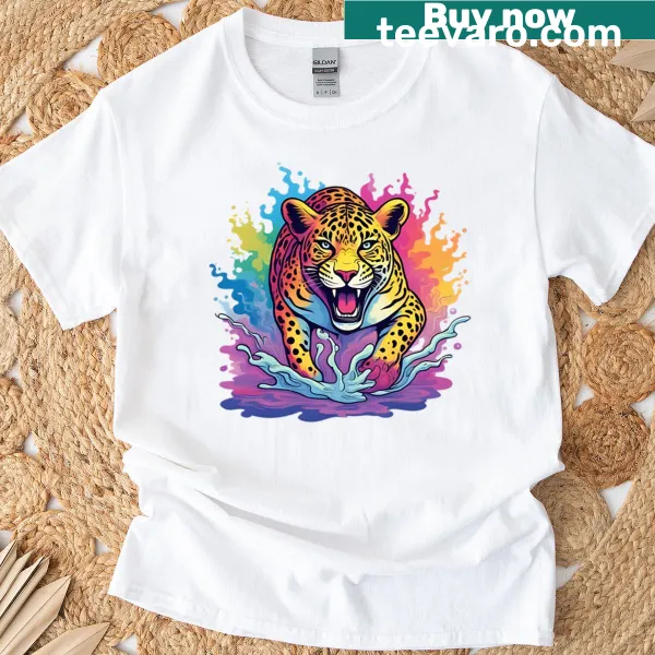 Stylized leopard graphic on a playful t-shirt